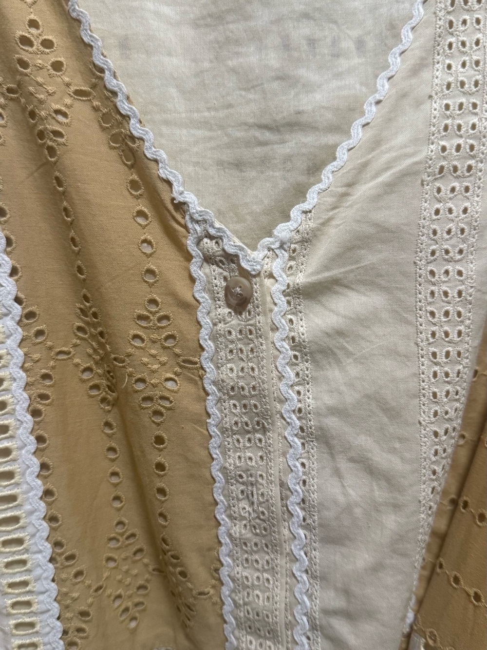 Sezane Boho Patchwork Eyelet Maxi Dress in Cream & Tan - Picture 2 of 4